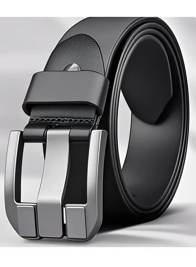 حزام جلدي رجالي، 120 سم/47.2 بوصة، حزام رجالي كاجوال، حزام مصنوع يدويًا من الجلد الطبيعي الكامل، مناسب للجينز، عرض متوسط ​​مناسب للارتداء الرسمي وغير الرسمي، مقاوم للعرق، إبزيم من سبيكة متينة، أسود - Image 1